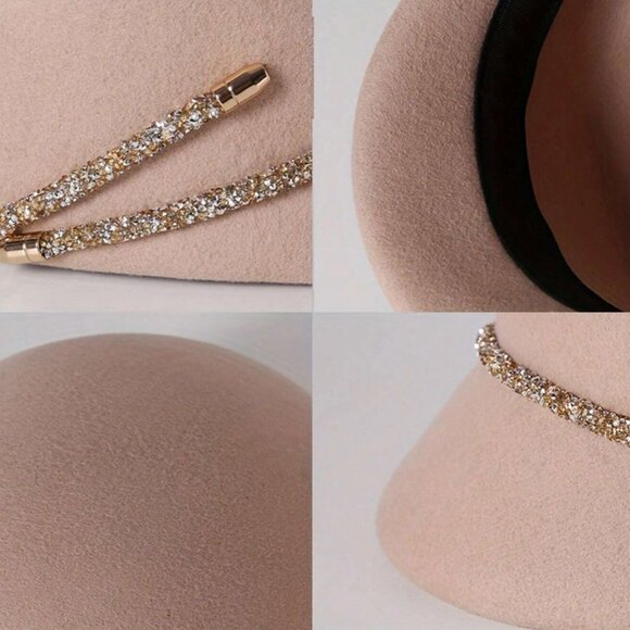 Wool Gem Decor French Felt Beret, Adjustable British Style Cap - Picture 9 of 11